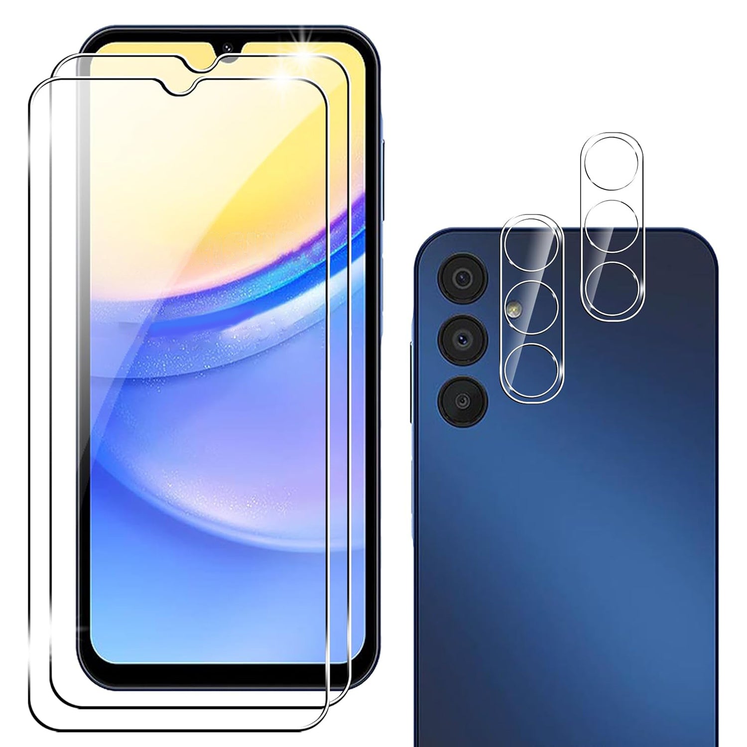 2Pcs For Samsung Galaxy A15 4G / 5G Tempered Glass Screen Protector + Lens Protectors Guard 2Pcs For Samsung Galaxy A15 4G / 5G Tempered Glass Screen Protector + Lens Protectors Guard